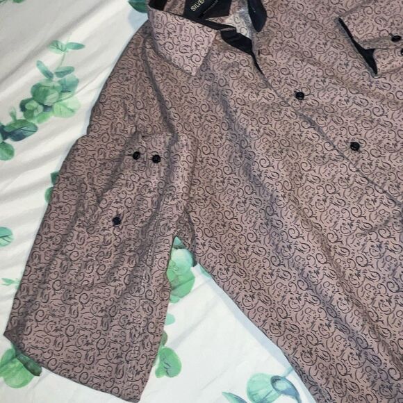 Silver Stone Modern Fit Men's Dress Shirt Medium Pink & Black Button-Up Collared - Picture 3 of 9